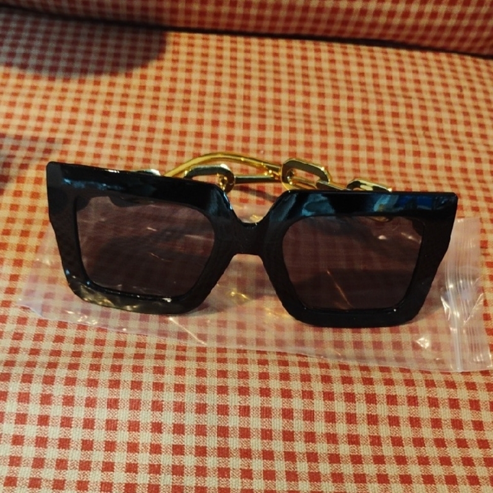 Bold Black Square Sunglasses with Gold Hardware